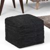 Pemberly Row Square Pouf, Woven Genuine Leather Upholstery, Black Finish, 18 in x 18 in x 14 in, Boho Contemporary Style, Versatile Foot Stool or Accent Furniture for Living Room, Bedroom view 2