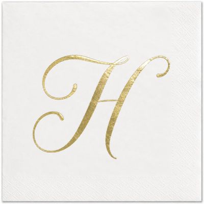 100 Monogram Letter H Cocktail Napkins Gold Foil Initial Disposable Paper Elegant Personalized Beverage Napkins Wedding Party Tableware