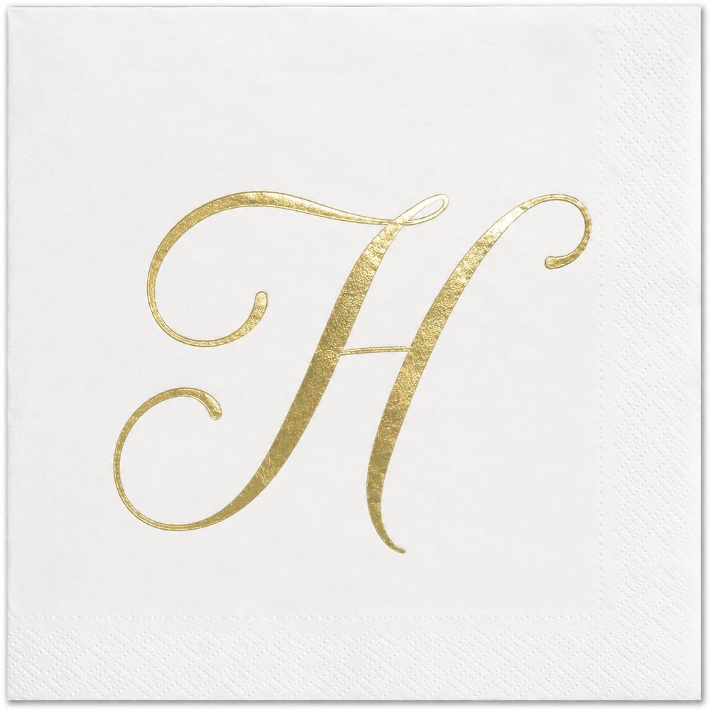 100 Monogram Letter H Cocktail Napkins Gold Foil Initial Disposable Paper Elegant Personalized Beverage Napkins Wedding Party Tableware