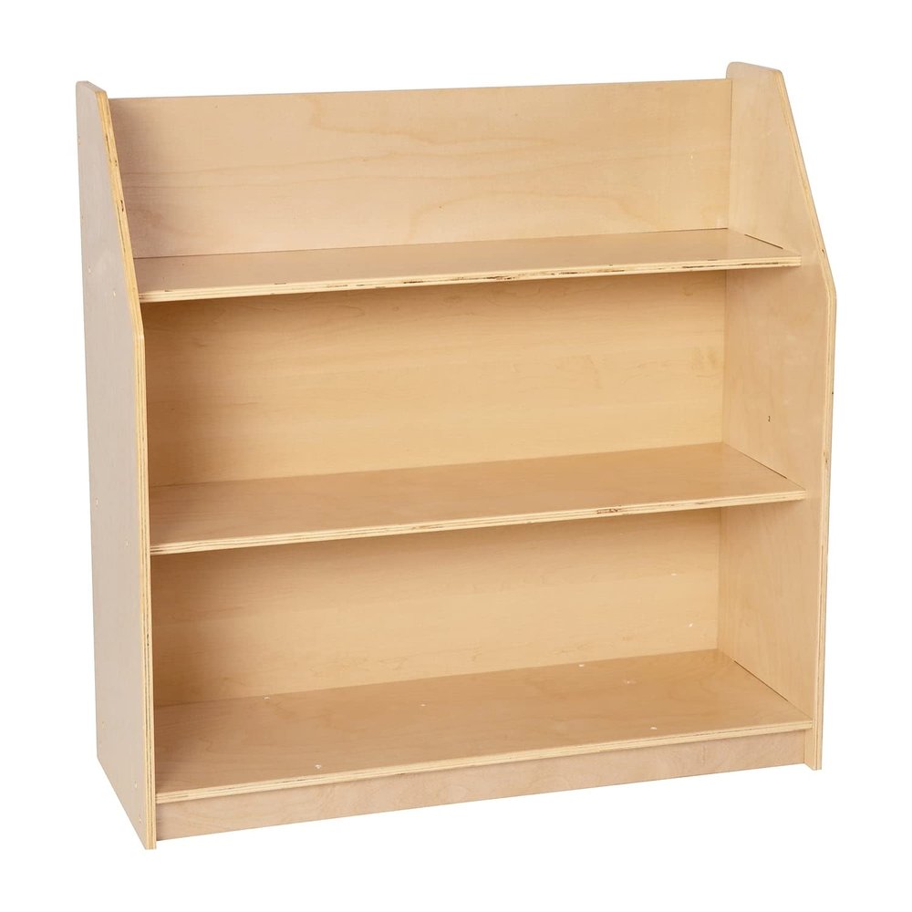 Flash Furniture Hercules 3 Shelf Commercial Book Case with Safe, Kid Friendly Curved Edges - 31.5" H Natural Wooden Bookshelf - Daycare, Classroom, Playroom Storage