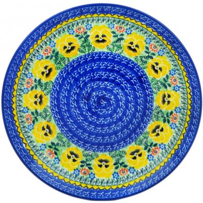 Polmedia Polish Pottery Dinner Plate UNIKAT - Pansies Field Pattern Handmade in Boleslawiec Poland by Ceramika Artystyczna + Certificate of Authenticity