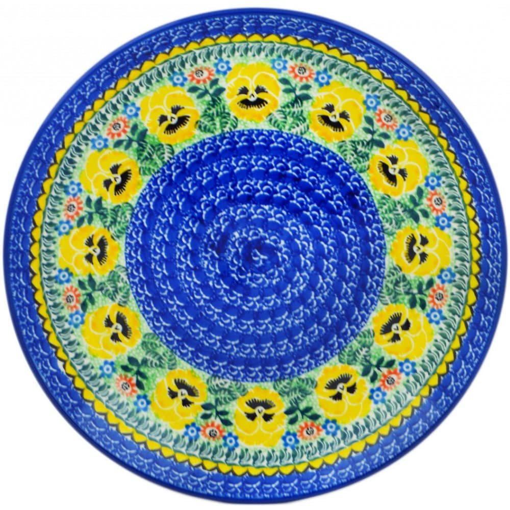 Polmedia Polish Pottery Dinner Plate UNIKAT - Pansies Field Pattern Handmade in Boleslawiec Poland by Ceramika Artystyczna + Certificate of Authenticity