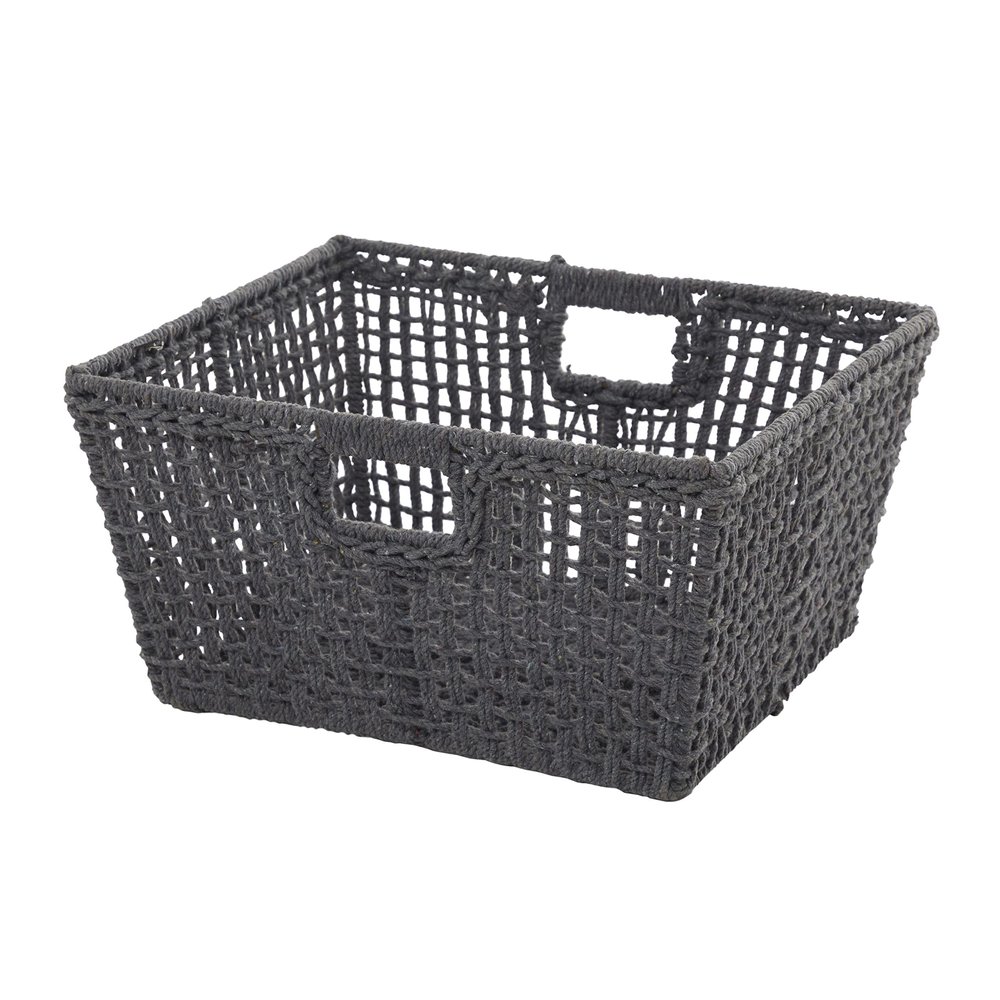 CosmoLiving by Cosmopolitan Cotton Handmade Storage Basket with Handles, 19" x 16" x 10", Gray