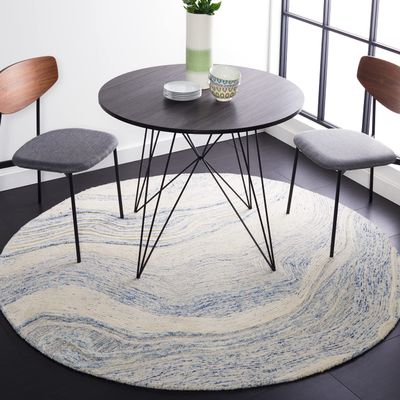 SAFAVIEH Fifth Avenue Collection 4' Round Blue/Ivory FTV121M Handmade Mid-Century Modern Wool Entryway Foyer Living Room Bedroom Kitchen Accent Rug