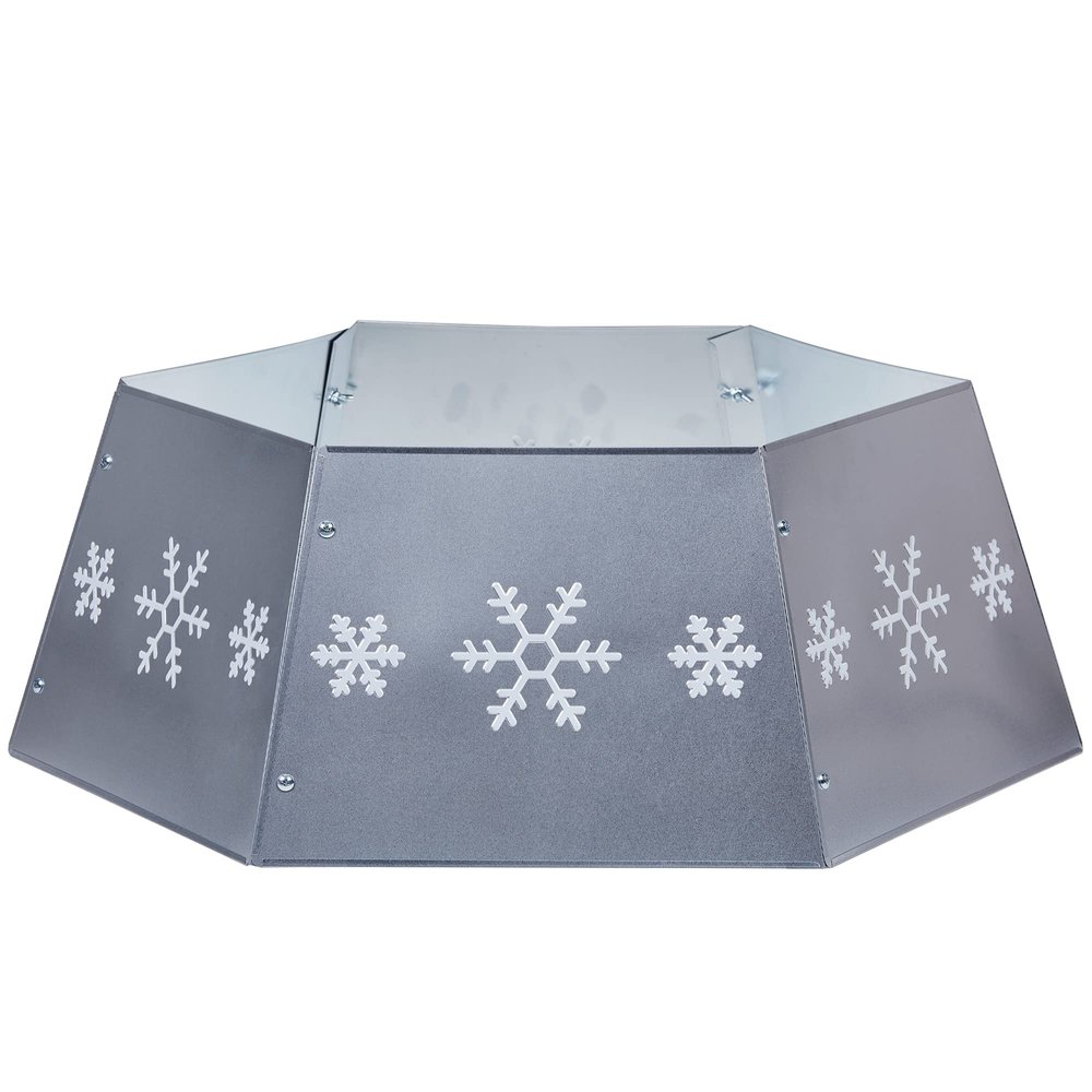 26.5" Silver with Snowflakes Metal Hexagonal Christmas Tree Collar