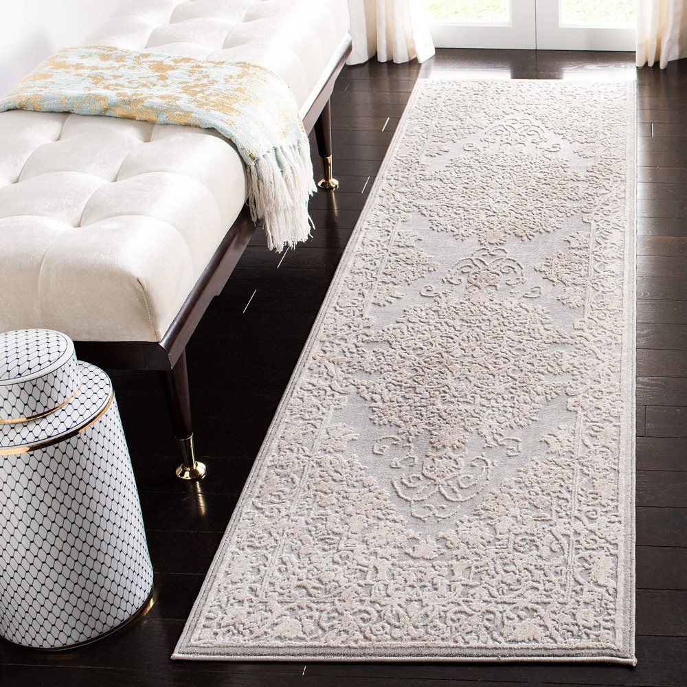 SAFAVIEH Reflection Collection Runner Rug - 2'3" x 14', Light Grey & Cream, Non-Shedding & Easy Cleaning, Ideal for Living Room, Bedroom (RFT664C)