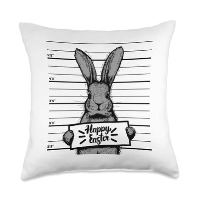 Happy Easter Bunny Mugshot Rabbit Kids Design Clothes Outfit Throw Pillow
