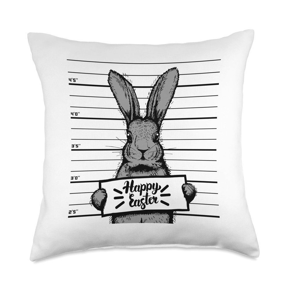 Happy Easter Bunny Mugshot Rabbit Kids Design Clothes Outfit Throw Pillow