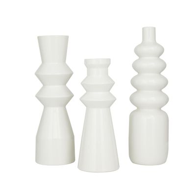 CosmoLiving by Cosmopolitan Ceramic Decorative Vase Centerpiece Vases with Bubble Texture Designs, Set of 3 Flower Vases for Home Decoration 16", 13", 17"H, White