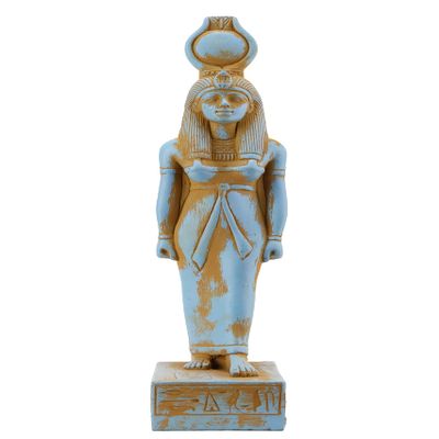 Ancient Egyptian statue of goddess Isis heavenly sculpture color heavy stone made in Egypt. Great mother Isis, the goddess of healing and magic her name mean Queen of the throne.