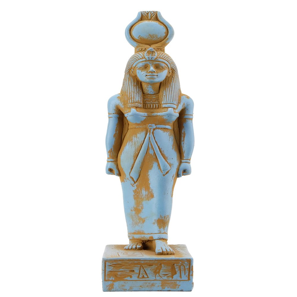 Ancient Egyptian statue of goddess Isis heavenly sculpture color heavy stone made in Egypt. Great mother Isis, the goddess of healing and magic her name mean Queen of the throne.