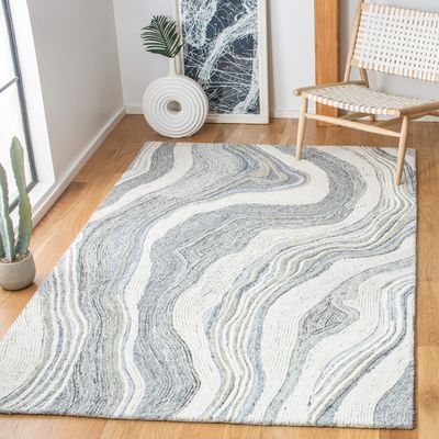 SAFAVIEH Fifth Avenue Collection Area Rug - 4' Square, Grey & Ivory, Handmade Mid-Century Modern Abstract New Zealand Wool, Ideal for High Traffic Areas in Living Room, Bedroom (FTV121F)