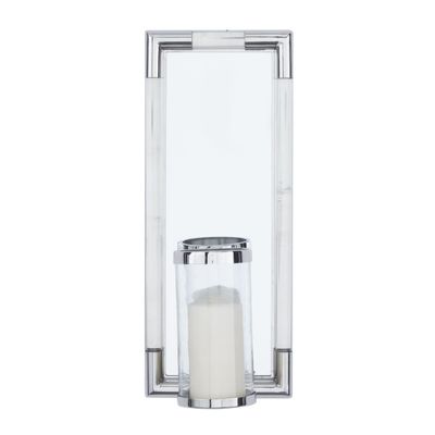 Deco 79 Stainless Steel Metal Geometric Pillar Wall Sconce with Mirror Backing, 9" x 6" x 20", Silver