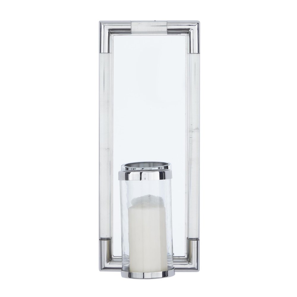 Deco 79 Stainless Steel Metal Geometric Pillar Wall Sconce with Mirror Backing, 9" x 6" x 20", Silver