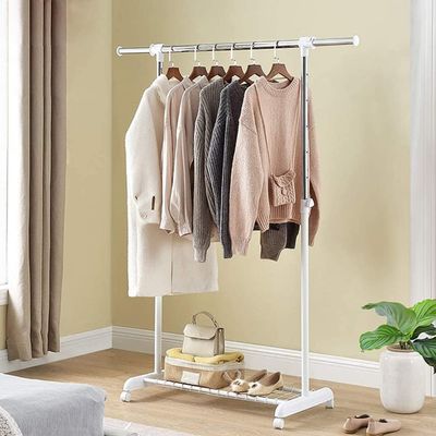 SHATONG Coat Rack Standard Rail Coat Rack with Base Wheel,Retractable Hanging Slides Heavy Duty Coat Rack,Adjustable,Easy to Assemble,for Bathroom,Living Room,Bedroom(Color:A/B)