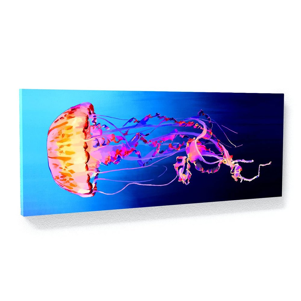 Sense Canvas Jellyfish Canvas Art - Ocean Marine Life Squid Water Home Decor Print Poster Painting Large 40x16 / 1.5"
