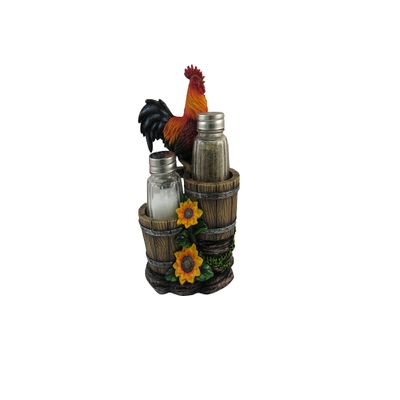 DWK Sunrise Seasonings Rooster Salt & Pepper Shaker Set 3 Piece Farmhouse Rooster Refillable Glass Salt and Pepper Jars Novelty Spice Holder