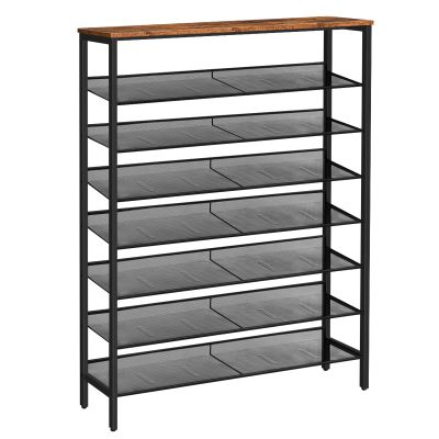 HOOBRO 8 Tier Shoe Rack, 39.4"L Shoe Shelf, Large Capacity Shoe Storage Organizer for 30+ Pairs of Shoes, Front Door Entrance, Entryway, Hallway, Closet, Space Saver, Rustic Brown and Black BF118XJ01