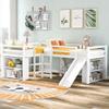 Loft Bed with Movable Two-Tier Shelves/Slide, Twin Size L-Shaped Loft Bed,Solid Wood Low Loft Bed Frame with Two Built-in Ladders, Space Saving Design (White,Two-Tier Shelves) view 1