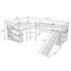 Loft Bed with Movable Two-Tier Shelves/Slide, Twin Size L-Shaped Loft Bed,Solid Wood Low Loft Bed Frame with Two Built-in Ladders, Space Saving Design (White,Two-Tier Shelves) view 2