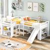 Loft Bed with Movable Two-Tier Shelves/Slide, Twin Size L-Shaped Loft Bed,Solid Wood Low Loft Bed Frame with Two Built-in Ladders, Space Saving Design (White,Two-Tier Shelves) view 3