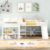 Loft Bed with Movable Two-Tier Shelves/Slide, Twin Size L-Shaped Loft Bed,Solid Wood Low Loft Bed Frame with Two Built-in Ladders, Space Saving Design (White,Two-Tier Shelves) view 4