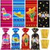Eaasty 120 Pieces Mexican Fiesta Cellophane Treat Bags Mexican Candy Bags Cinco De Mayo Goody Sacks Fiesta Party Favor with 150 Golden Twist Ties for Cinco De Mayo Party Supplies(Mexican Fiesta Style) view 1