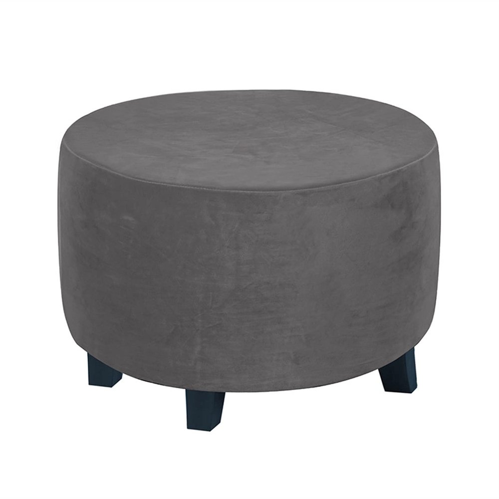 Aliuciku Velvet Round Ottoman Slipcover, Stretch Removable Footstool Dustproof Stool Cover (Color : Grey, Size : XL 75-82cm)