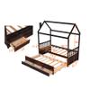 Solid Wood Twin Size House Bed with Roof/Trundle/3 Storage Drawers, Platform Bed Sofa Bed for Bedroom Furniture, Living Room, No Box Spring Needed, Can Be Decorated (Espresso-THD) view 2