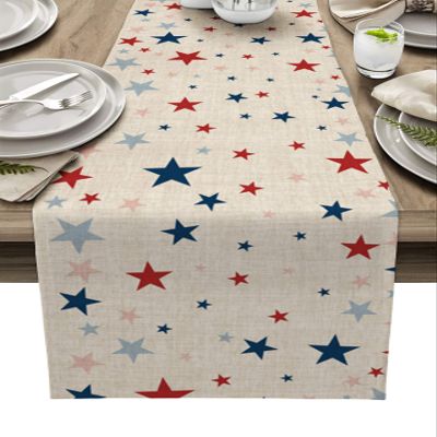 Independence Day Table Runner Red and Blue Stars July 4th Non-Slip Table Cloth Setting Kitchen Decor Patriotic Star American Flag Tablecloth Runner for Table Kitchen Party Decoration 16x72 inches