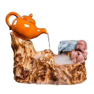 KKNH Relaxation Fountain Tabletop Fountain Ceramic 13.3 Inches High Desktop Fountain Little Monk Indoor Waterfall Fountain Meditation Decor Quiet Soothing Sound of Water