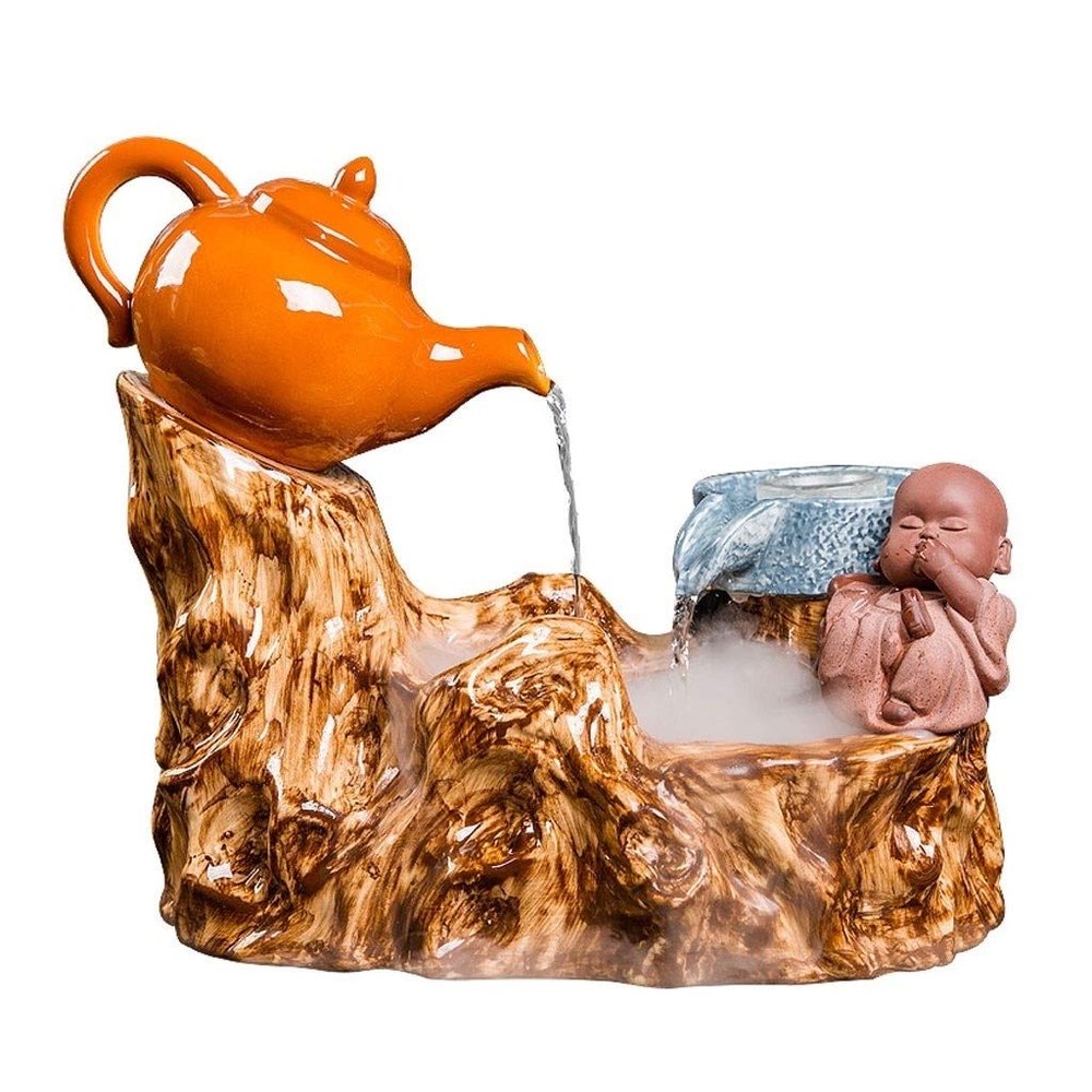 KKNH Relaxation Fountain Tabletop Fountain Ceramic 13.3 Inches High Desktop Fountain Little Monk Indoor Waterfall Fountain Meditation Decor Quiet Soothing Sound of Water