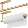 2 Pcs Paper Towel Holder, Self Adhesive Gold Paper Towel Holder Under Cabinet, SUS304 Stainless Steel Wall Mount Paper Towel Holder for Kitchen, Countertop, Cabinet, Bathroom view 1