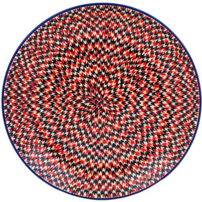 Polmedia Polish Pottery Dinner Plate - Red Houndstooth Pattern Handmade in Boleslawiec Poland by Ceramika Artystyczna + Certificate of Authenticity