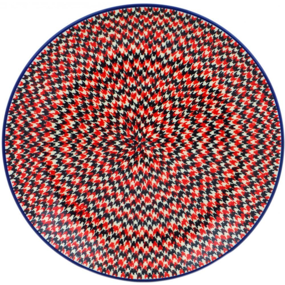 Polmedia Polish Pottery Dinner Plate - Red Houndstooth Pattern Handmade in Boleslawiec Poland by Ceramika Artystyczna + Certificate of Authenticity