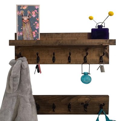 DistressedMeNot Coat Rack with Shelf Wall Mounted with Storage (Choose Your Length) Towel Rack Entryway Organizer Key Hooks (32" L (8 Hooks) Set of 2)