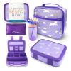 Bento Box with Insulated Lunch Bag, Ice Pack & Water Bottle Set for Kids - 5 Compartments, Lunches or Snack Container Girls, Toddlers Daycare Pre-School, Kindergarten Purple Unicorn view 1