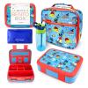 Bento Box with Insulated Lunch Bag, Ice Pack & Water Bottle Set for Kids - 5 Compartments Removable Tray Lunches or Snack Container Boys Toddlers Daycare Pre-School, Blue Pirates view 1