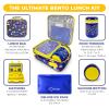 Bento Box with Thermo, Insulated Lunch Bag, & Ice Pack Set for Kids or Toddlers. Stainless Steel Food Jar, 5 Compartment Lunch-Box for Pre-School or Daycare, Blue Yellow Trucks view 2