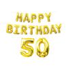 Beistle Happy 50th Birthday Balloon Banner Decorations Mylar Foil Inflatable Hanging Letters Party Supplies, 14.5"-25" x 180", Gold view 1