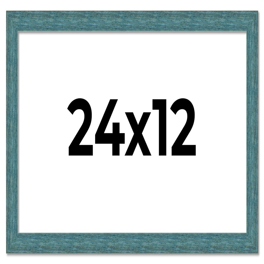 Poster Palooza 24x12 Frame Blue Teal Distressed Solid Wood Picture Frame | 1.25 Inch Moulding Width | Includes UV Acrylic Plexiglass, Foam Board Backing & Hanging Hardware Included