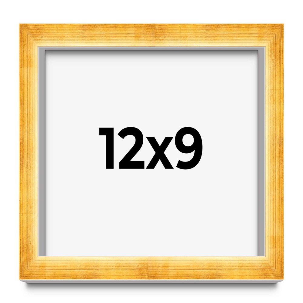 12x9 Shadow Box Vintage Gold Leaf Block Display Frame | Solid Wood 1.5 Inches Deep | 1 Inch Mouding Width | Includes Shatter Resistant Acrylic Plexiglass, Backing and Hanging Hardware