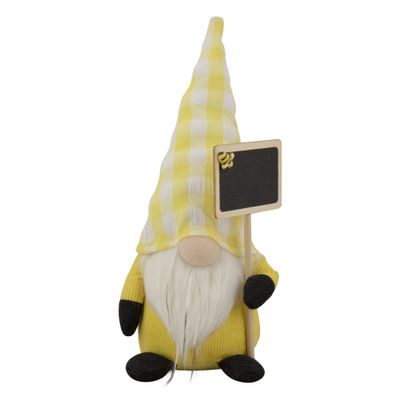 10.25" Yellow Gingham Hat Springtime Gnome with Chalk Board
