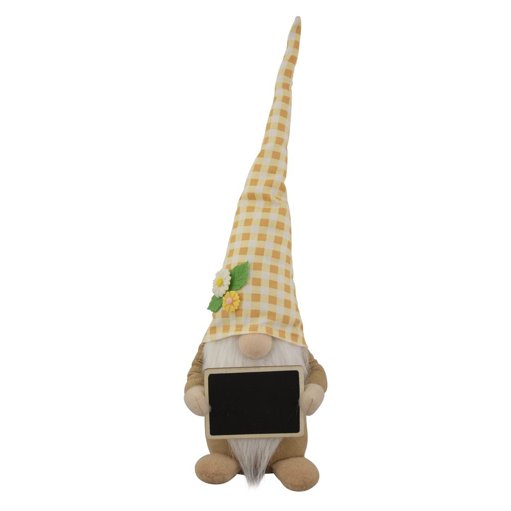 16" Yellow Gingham Plaid Springtime Gnome with Chalkboard