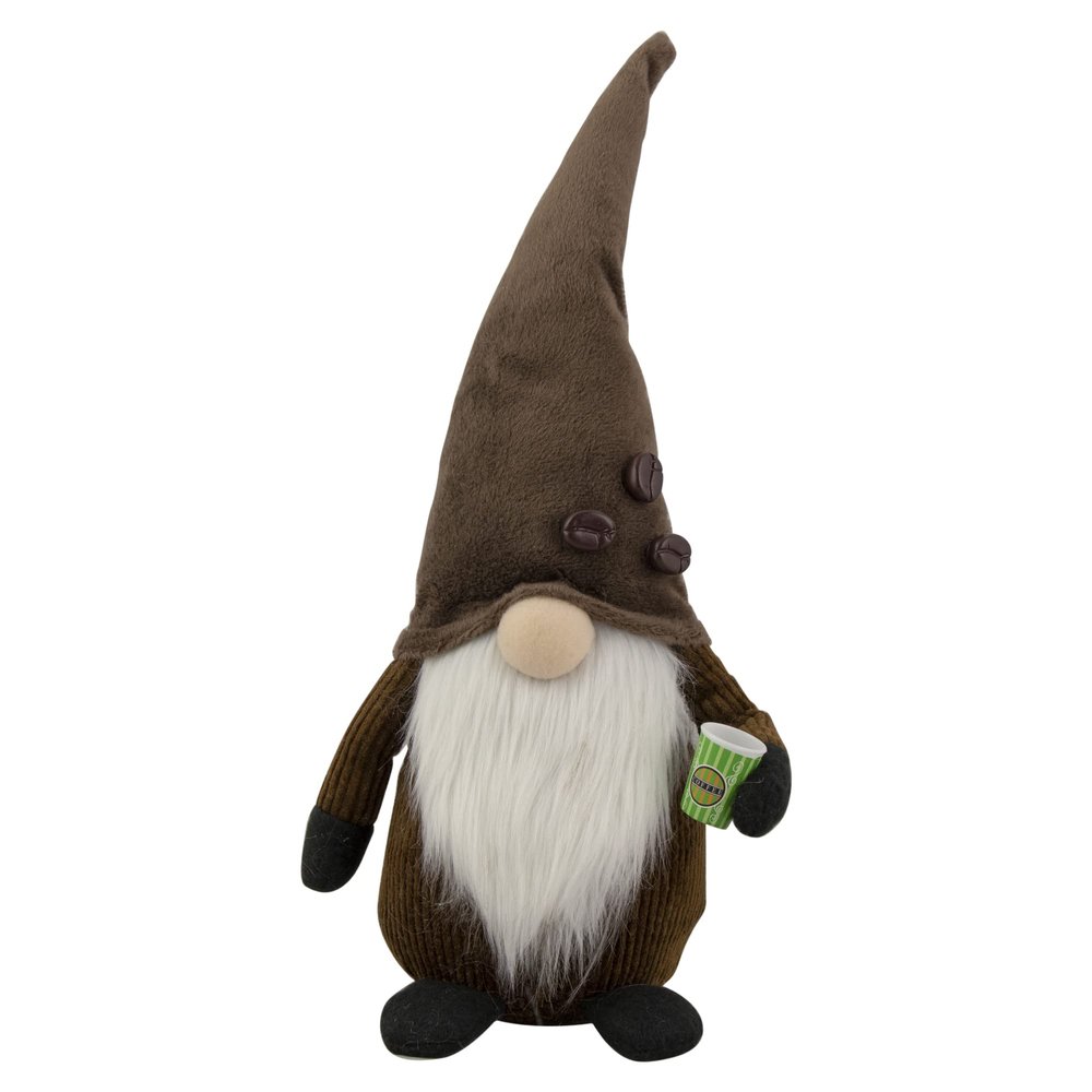 14.5" Brown Coffee Bean Gnome with Coffee Cup