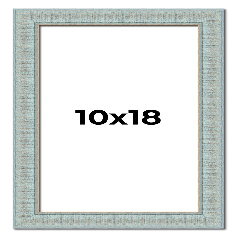 10x18 Frame Blue Ashy Green Distressed Solid Wood Picture Frame Width | 1.625 Inch Moulding Width | Sonoma Blue Frame Complete with UV Acrylic Plexiglass, Foam Board Backing & Hanging Hardware