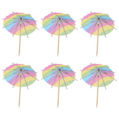 50 Pcs Rainbow Umbrella Toothpick Cocktail Dessert Picks Cocktail Umbrella Parasols Picks Cocktail Stick Cupcake Wooden Pool Party