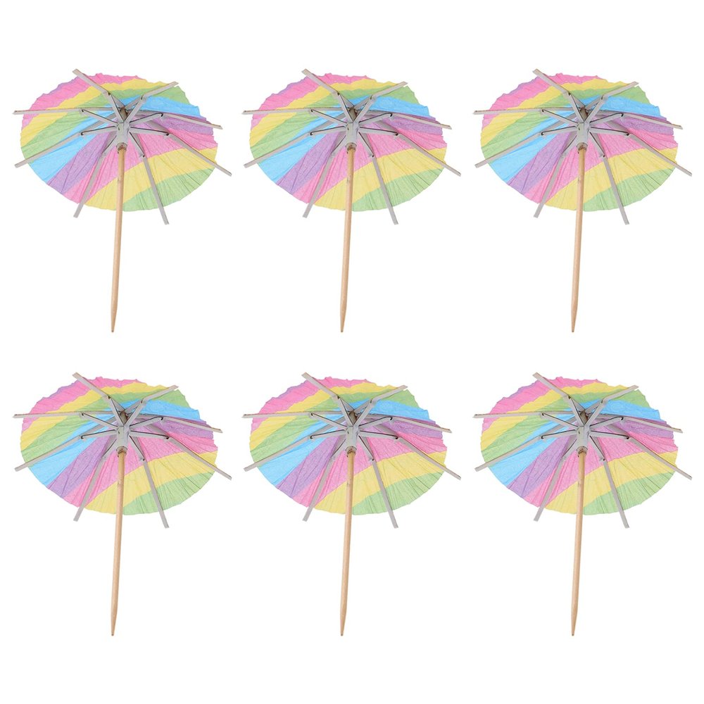 50 Pcs Rainbow Umbrella Toothpick Cocktail Dessert Picks Cocktail Umbrella Parasols Picks Cocktail Stick Cupcake Wooden Pool Party