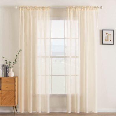 MIULEE 2 Panels Solid Color Sheer Window Curtains Elegant Window Voile Panels/Drapes/Treatment for Bedroom Living Room (54 X 108 Inches Cream Beige)