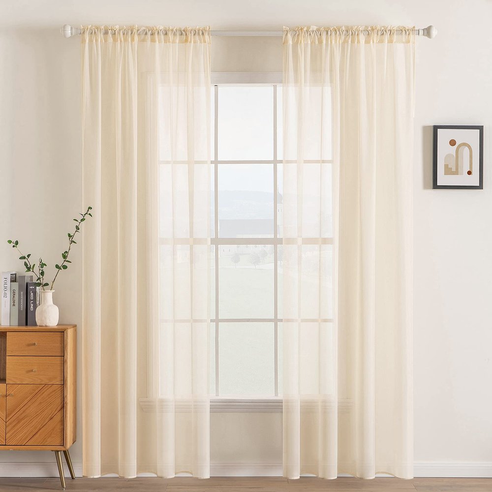 MIULEE 2 Panels Solid Color Sheer Window Curtains Elegant Window Voile Panels/Drapes/Treatment for Bedroom Living Room (54 X 108 Inches Cream Beige)
